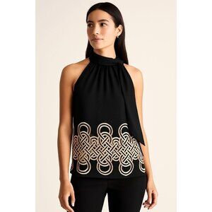 Banana Republic Silk Tie Neck Halter Top Womens Small Black Y2K Office Glam